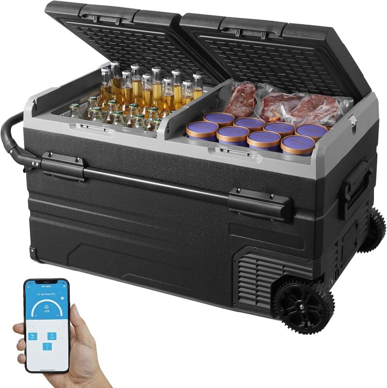 Photo 1 of VEVOR Car Refrigerator, 12 Volt Car Refrigerator Fridge, 121.4QT Dual Zone Portable Freezer with Wheels and Handle, -4?-68?, 12/24V DC and 100-240V AC Compressor Cooler for Outdoor, Camping
