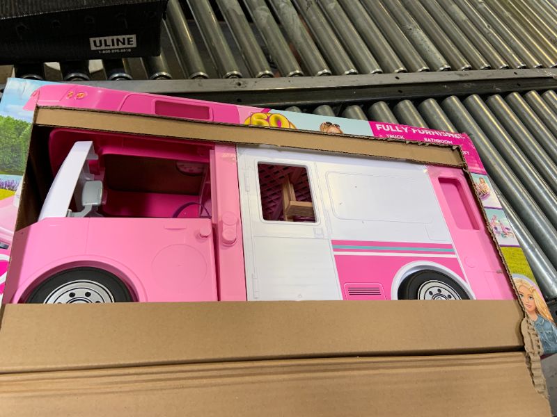 Photo 1 of Barbie 3-in-1 DreamCamper Vehicle, Approx 3-ft, Transforming Camper with Pool, Truck, Boat and 60 Accessories, Makes a Great Gift for 3 to 7 Year Olds