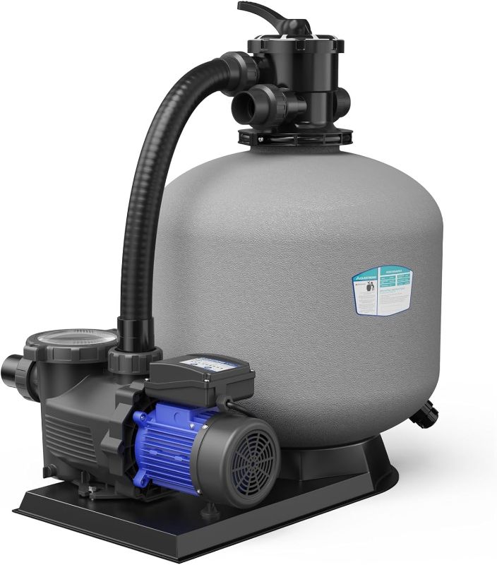 Photo 1 of AQUASTRONG Sand Filter Pump for Inground Pool with Timer, 20in, 1.5 HP, Max 8100GPH for Pools Up to 32000GAL, 6-Way Valve, Enhanced Circulation for Crystal-Clear Pool
