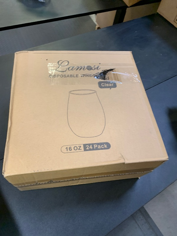 Photo 1 of Lamosi 24 Pack Plastic Wine Glasses Disposable, 16 oz Stemless Wine Glasses for Party, Reusable Crystal Clear Plastic Cups, Shatterproof and BPA-Free