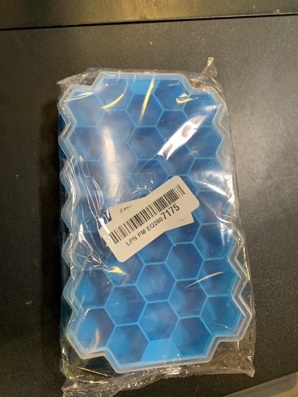 Photo 1 of 1 Packs Ice Cube Trays for Freezer with Lid-37 Grid Reusable Silicone Ice Cube Tray with Lid Ice Maker?Easy-Release Ice Cube in Organizer Bins or Ice Bucket for Cocktail bar or Iced Coffee Cup(Blue)