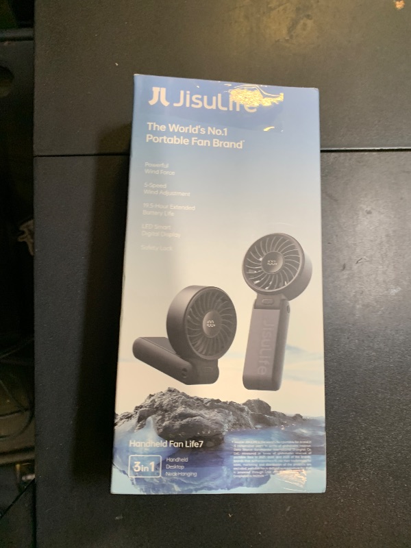 Photo 1 of JISULIFE Handheld Fan Life7 – Ultimate Flexibility: High-Power Motor, LED Display, 19.5 Hrs Cooling, 5000mAh Rechargeable, 5-Speed, Foldable Design, 3-IN-1 Portable Fan for Travel Cruise Beach(Black)