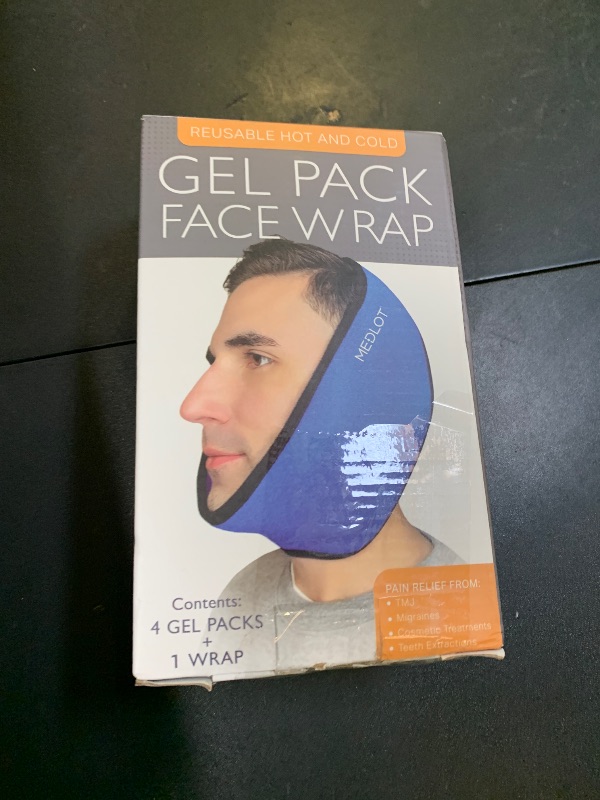 Photo 1 of LotFancy Face Ice Pack Wrap for TMJ, Wisdom Teeth, with 4 Reusable Hot Cold Therapy Gel Packs, Pain Relief for Head, Oral and Facial Surgery, Dental Implants, Blue