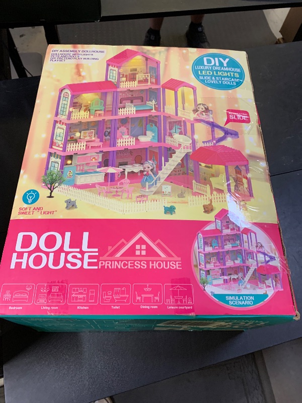 Photo 1 of beefunni Doll House, Dream Dollhouse for Girls,Doll Houses 4-5 7-8 Year Old with 4 Stories -11 Rooms, 2 Dolls and Furniture, Princess Dollhouse 2025 Christmas Toy Gifts for 3 4 5 6 7 8+ Year Old Girls