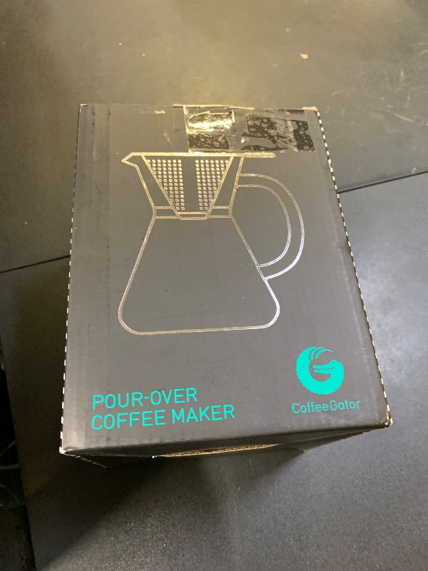 Photo 1 of Coffee Gator Pour Over Coffee Maker - 14oz High Heat Borosilicate Glass with Reusable Stainless Steel Filter, Drip Coffee Brewer Pourover Dripper Set Carafe, 400ml Clear