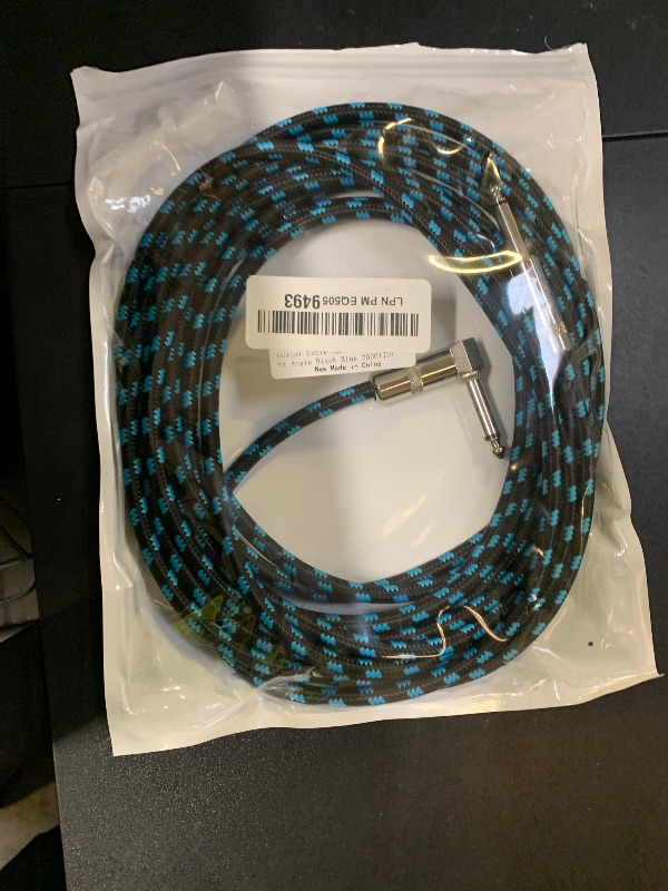 Photo 1 of Sovvid 20FT Instrument Cable - Electric Guitar & Bass Guitar Cable with Right Angle 1/4 Inch Connector, Black & Blue