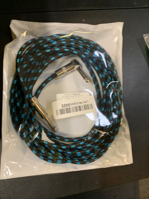Photo 1 of Sovvid 20FT Instrument Cable - Electric Guitar & Bass Guitar Cable with Right Angle 1/4 Inch Connector, Black & Blue