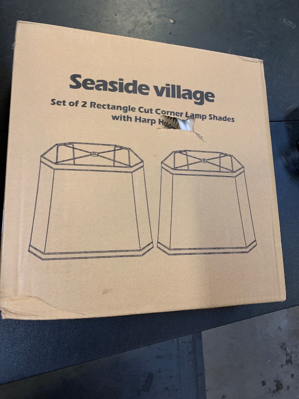 Photo 1 of Rectangle Lamp Shades Set of 2, 10.5" x 10"x 13" Medium Cut Corner Beige Lampshades Natural Linen Hand Crafted, Include 2 Pack Lamp Harps, Suitable for E26 Base and Saddle Base, Easy Assembly Required