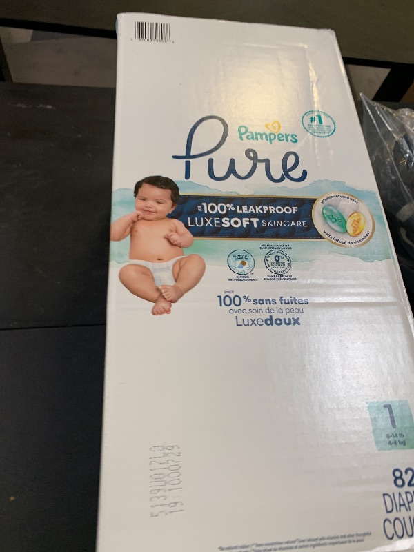 Photo 1 of Pampers Pure Protection Baby Diapers, Size 1 (8-14 lbs), 82 Count, Up to 100% Leakproof, Premium Plant-based Skin Protection, Hypoallergenic Soft Diapers