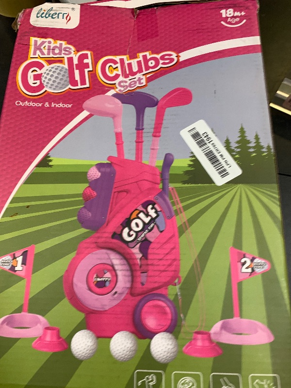 Photo 1 of Liberry Toddler Golf Set with Putting Mat for 2 3 4 Years Old Boys Girls, Upgraded Kids Golf Cart with Unique Shoulder Strap Design, Indoor and Outdoor Golf Toys Gifts (Pink)