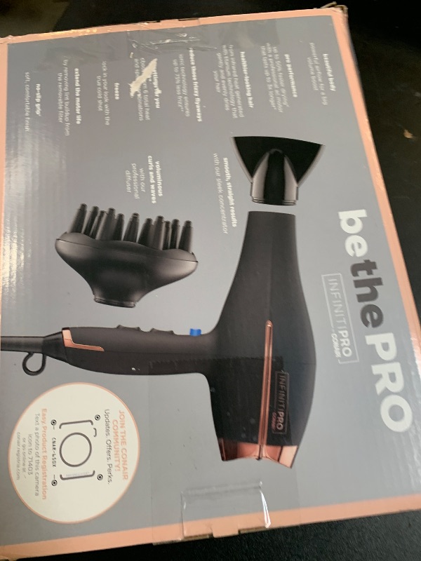Photo 1 of INFINITI PRO by CONAIR Hair Dryer, 1875W Blow Dryer with Diffuser and Concentrator, Ceramic Technology, 3 Heat & 2 Speed Settings, Cold Shot Button, Black