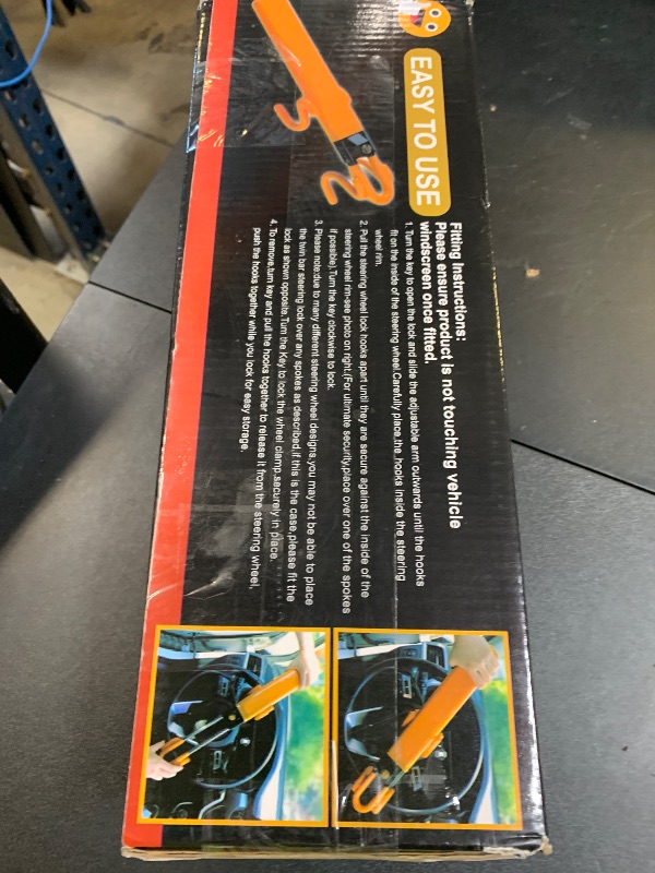 Photo 1 of Tevlaphee Steering Wheel Lock - Heavy Duty Antitheft Device and Car Security Lock with Adjustable Locking and 3 Keys - Great Vehicle and Truck Deterrent (Yellow)