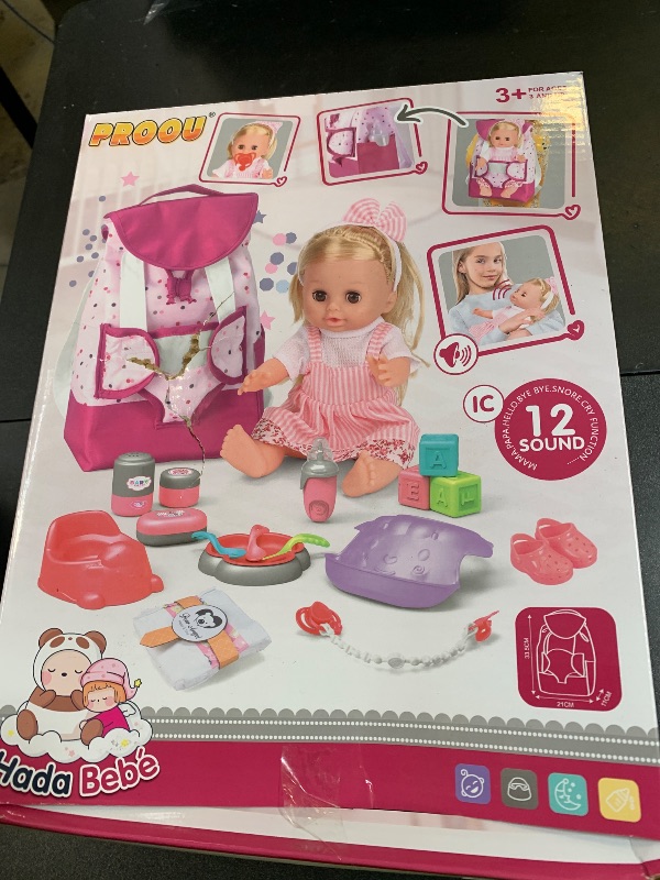 Photo 1 of Baby Care Doll Toys Set, 36PCS Doll Playset, Hair Salon Pretend Play Toddler Doll Toys Incl 14'' Baby Doll Toy, Backpack, Hair Dryer, Hair curler, Xmas Gifts for Age 3 4 5 6+ Years Old Girls Kids