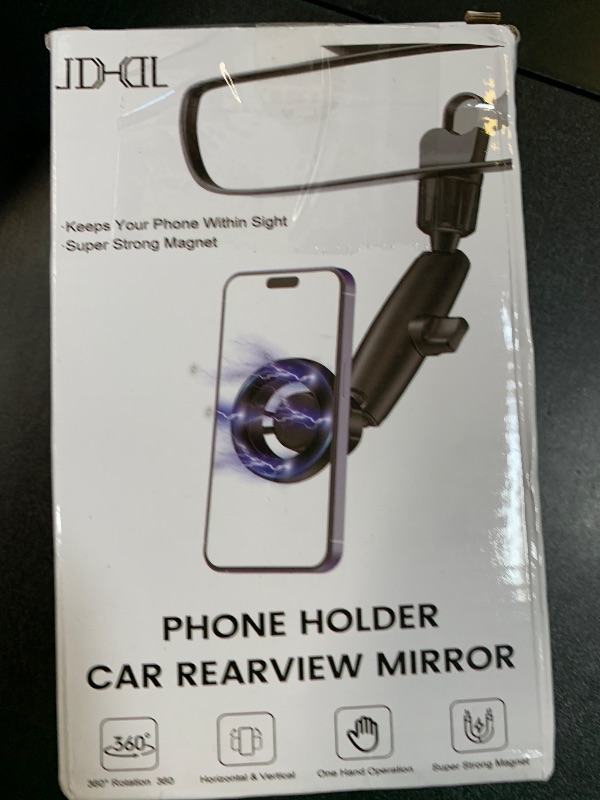 Photo 1 of JDHDL Magnetic Phone Holder for Car, Rear View Mirror Phone Holder, 360° Rotating Car Phone Mount, Compatible with iPhone 16/15/14/13/12 Series and All Phones with Magsafe Case or Metal Ring