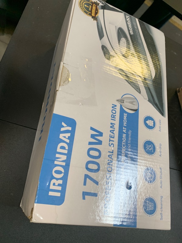 Photo 1 of IRONDAY Steam Iron for Clothes Rapid Heating, 1700W Iron with Non-Stick Ceramic Soleplate, 3-Way Auto-Off, 14.07oz Water Tank Ironing Clothes for Home