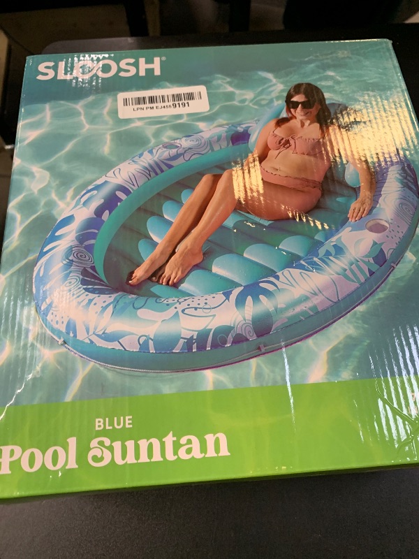Photo 1 of SLOOSH Inflatable Tanning Pool Lounger Float, 70" x 50" Pool Floats Adult with Pillow,Oval Suntan Tub Raft Floatie,Sunbathing Bed Lounge for Water Blow Up Kids Ball Pit Party Gifts,Blue