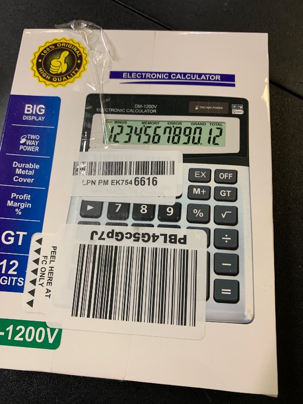 Photo 1 of YEBMoo 12 Digit Desktop Calculator with Large LCD Display and Sensitive Button, Dual Solar Power and Battery, Standard Function for Office (YE1200v)