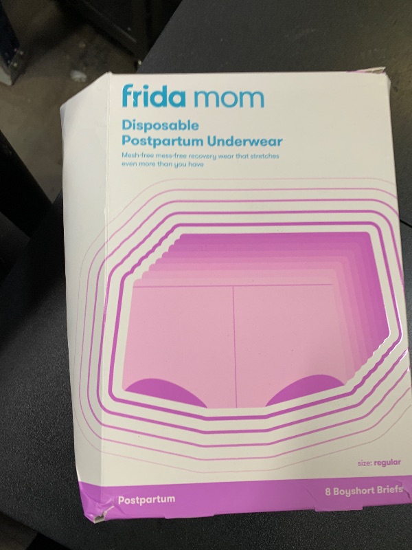 Photo 1 of Frida Mom Women's Postpartum Underwear, Disposable Boyshort Underwear, Seamless with Stretchy Support, Postpartum Essentials, Size Regular (Waist 28"-42" Stretched), 8 Count, Grey