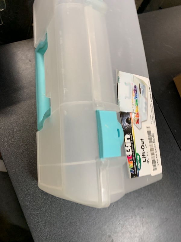 Photo 1 of ArtBin 6937AG Essentials Lift-Out Tray Box, Portable Art & Craft Organizer with Handle and Tray, Clear/Aqua