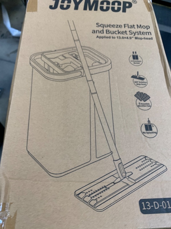 Photo 1 of JOYMOOP Mop and Bucket with Wringer Set, Hands Free Flat Floor Mop and Bucket, with 5 Washable Microfiber Pads, Wet and Dry Use, Floor Cleaning System