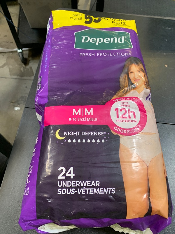 Photo 1 of Depend Night Defense Adult Incontinence & Postpartum Bladder Leak Underwear for Women, Disposable, Overnight, Medium, Blush, 24 Count, Packaging May Vary