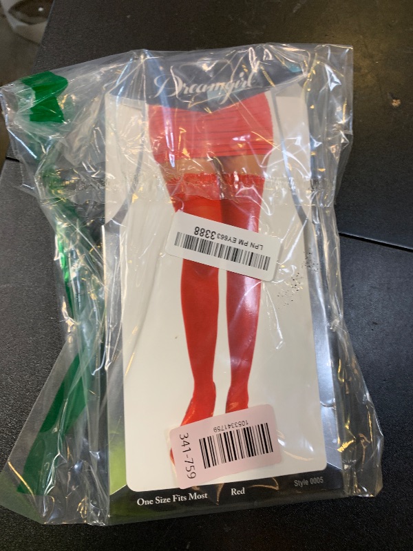 Photo 1 of Dreamgirl Women's Sheer Thigh High Pantyhose, Hosiery, Nylons, Stockings with Comfort Lace Top Anti-Slip Silicone Elastic Band, Red, One Size
