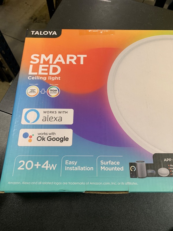 Photo 1 of TALOYA Smart Ceiling Light Flush Mount LED WiFi, Compatible with Alexa Google Home, Black Dimmable Low Profile Ambient Light Fixture for Bedroom Living Room,12 Inch 24W