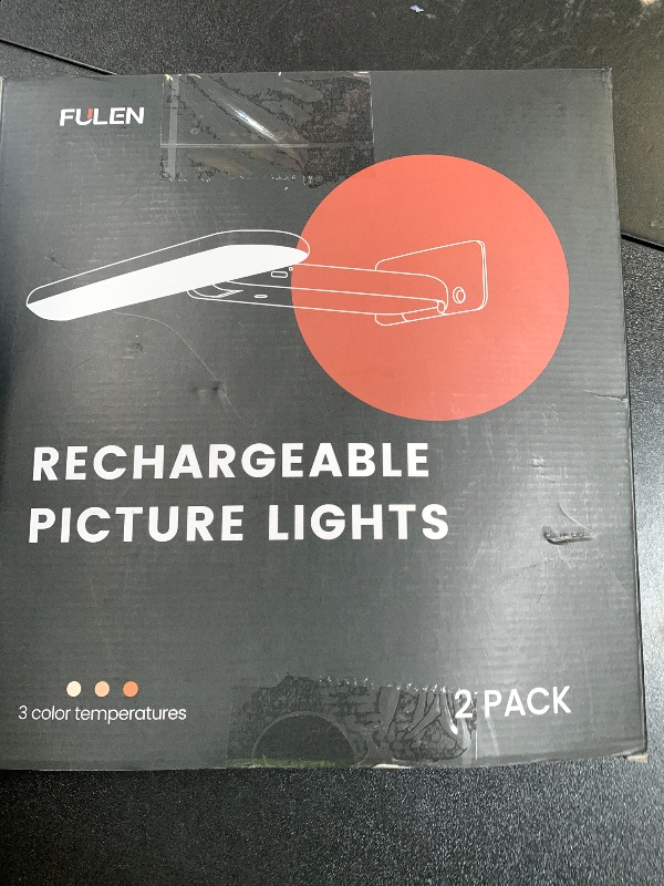 Photo 1 of FULEN Picture Lights Battery Operated, Rechargeable Picture Frame Lights for Wall, LED Cordless Wall Lights for Arts,Paintings,Gallery&Dartboard,3 Color Temperatures, Remote Control,White,2 Pack