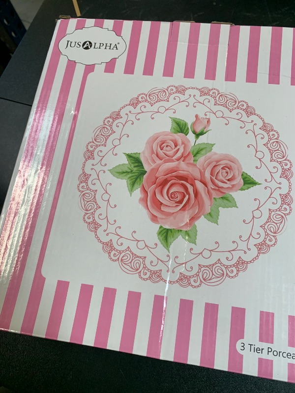 Photo 1 of Jusalpha® Elegant Embossed 3-tier Ceramic Cake Stand- Cupcake Stand- Tea Party Pastry Serving Platter in Gift Box and a Free Sugar Tong (FL-Stand 03)