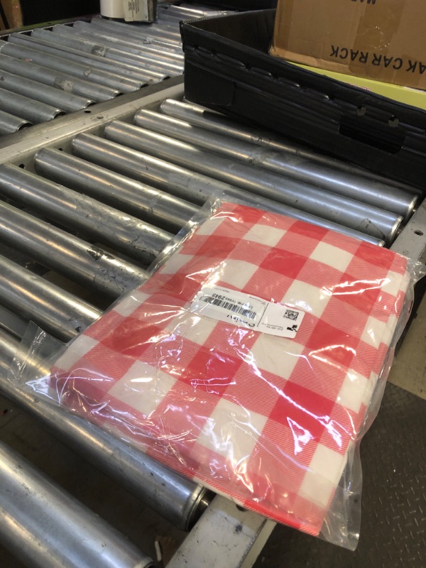 Photo 1 of Smiry Rectangle Picnic Table Cloth, Elastic Waterproof Fitted Vinyl Tablecloths, Flannel Backed Buffalo Plaid Table Covers for Dining, Camping, Outdoor (White and Red, 30" x 48")