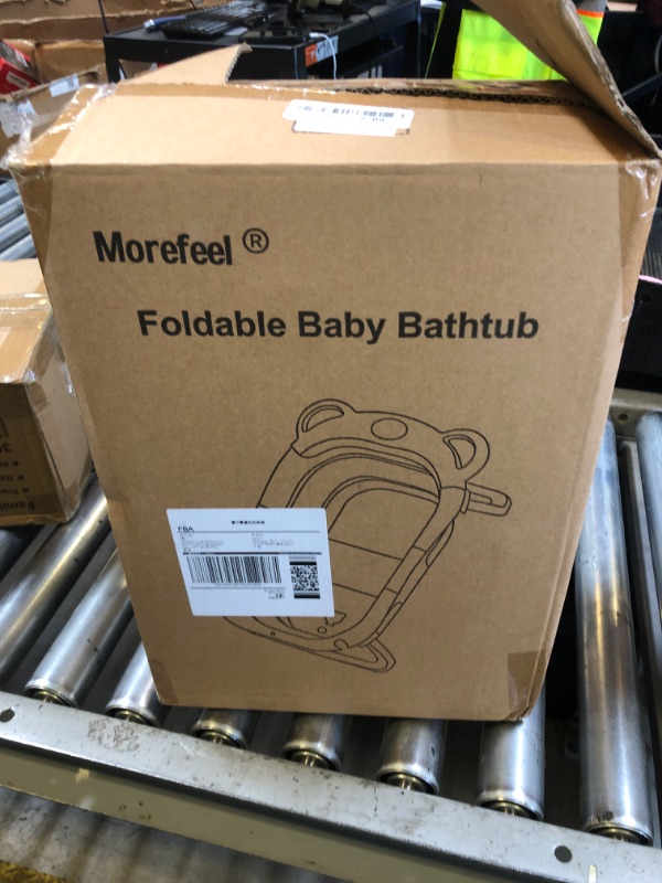 Photo 1 of MoreFeel Collapsible Baby Bathtub for Newborn with Thermometer & 1 Hooded Towel & 1 Soft Floating Cushion,Portable Travel Bathtub with Drain Hole, Durable Foldable Baby Tubs for Infants to Toddler