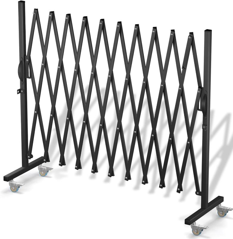 Photo 1 of Expandable Barricade Gate,Accordion Garden Yard Outdoor Indoor Portable Folding Security Dog Fence Gates Wall Mount,129” Adjustable Metal Safety Barrier Gate with Casters,Black
