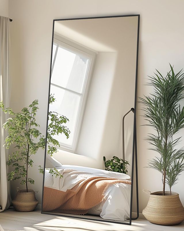 Photo 1 of Full-Length Floor Mirror with Stand, 71"x28" Rectangle Style Full Body Standing Mirror for Bedroom, Living Room, Gym, Dorm - Shatter-Resistant & Easy Assembly, Black
