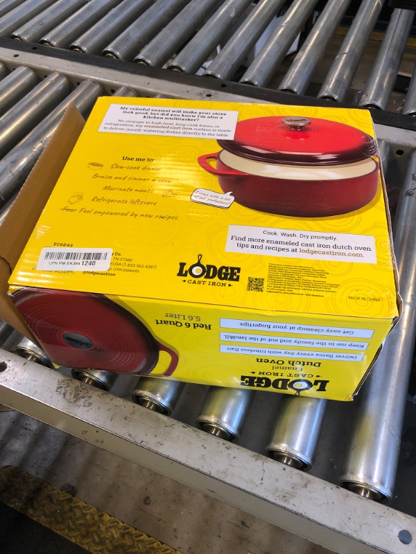 Photo 1 of Lodge 6 Quart Enameled Cast Iron Dutch Oven with Lid – Dual Handles – Oven Safe up to 500° F or on Stovetop - Use to Marinate, Cook, Bake, Refrigerate and Serve – Island Spice Red