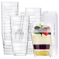 Photo 1 of Pack 5 oz Dessert Shooter Cups with Lids, Plastic Dessert Cups, Yogurt Parfait Cups for Party, Perfect for Pudding, Fruit Appetizers