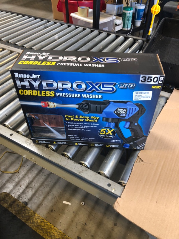 Photo 1 of Ontel Turbo Jet HydroX5 Pro Portable Cordless Pressure Washer (21V 3000mAh Battery), 6-in-1 Nozzle, Dual Water Source, 16ft Detachable Hose
