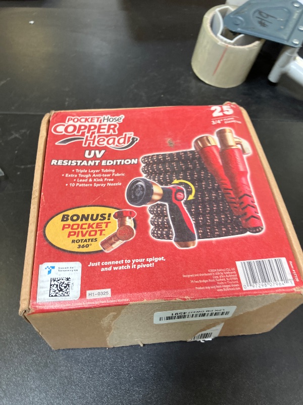 Photo 1 of Pocket Hose Copper Head w/New Pocket Pivot Expandable Garden Hose 25 FT, AS-SEEN-ON-TV, Swivels 360°, Advanced Tri-Tex Tubing & Force Field Jacket, 3X Stronger, Lead-Free, No-Kink, Anti-Burst w/APT