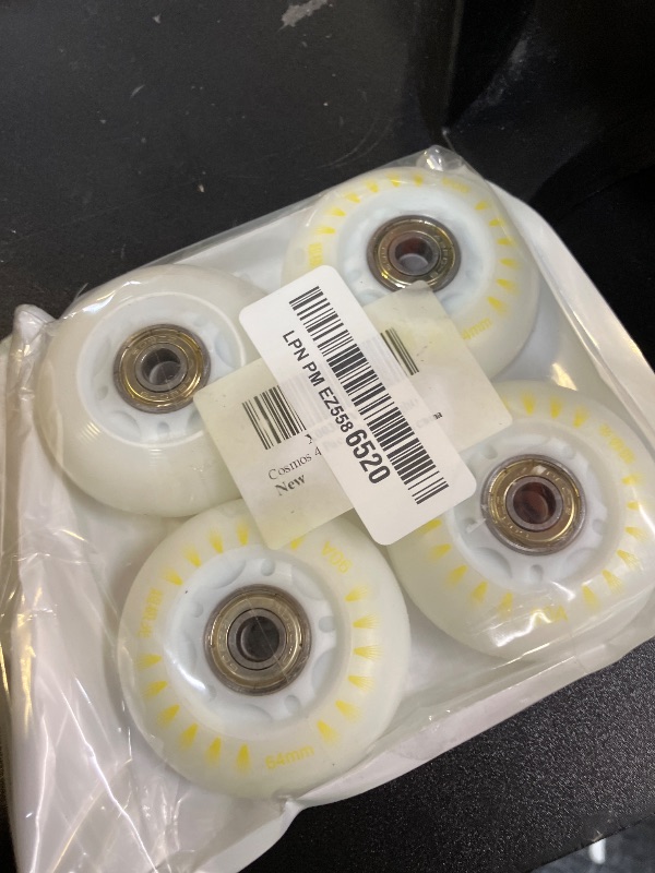 Photo 1 of Cosmos 4 Pack 64mm Light Up Inline Skate Wheels Flash Roller Skate Wheels, 90A Roller Blade Skating Replacement Wheel with ABEC-9 Bearings for Indoor Outdoor Inline Roller Skates (Rainbow Color Light)