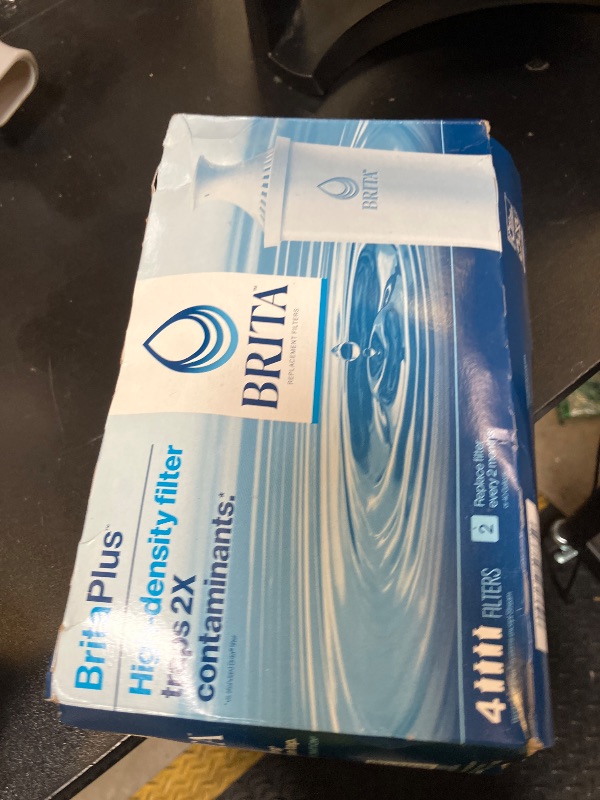 Photo 1 of Brita Plus Water Filter, BPA-Free, High-Density Replacement Filter for Pitchers and Dispensers, Reduces 2x Contaminants*, Lasts Two Months or 40 Gallons, Includes 4 Filters