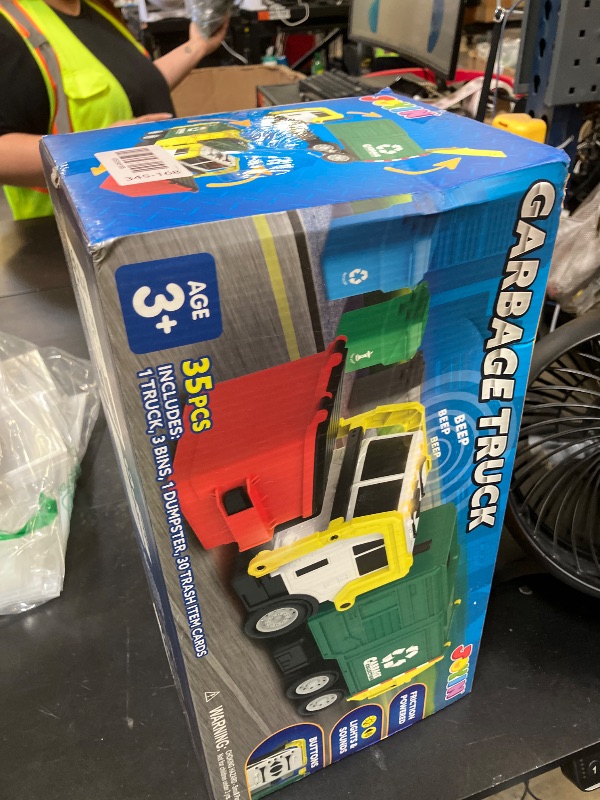 Photo 1 of JOYIN Large Friction Powered Garbage Truck Toy Set, Includes Dumpster, Trash Bins, and Learning Cards for Kids, Boy Toys Birthday Gift for Boys Girls Kids Toddler Gift for Christmas