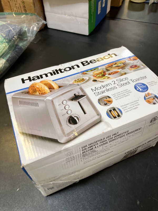 Photo 1 of Hamilton Beach 2 Slice Toaster with Extra-Wide Slots, Bagel Setting, Toast Boost, Slide-Out Crumb Tray, Auto-Shutoff & Cancel Button, Defrost Function, Stainless Steel (22794)