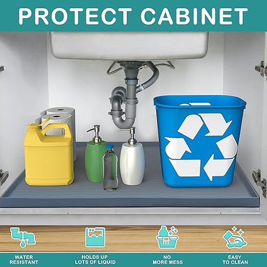 Photo 1 of Winisok Silicone Under Sink Mat 40" x 22", Kitchen Essentials and Gadgets, Shelf Liner and Cabinet Protector, Home Organizers and Storage, Waterproof Bathroom Tray GREY 
