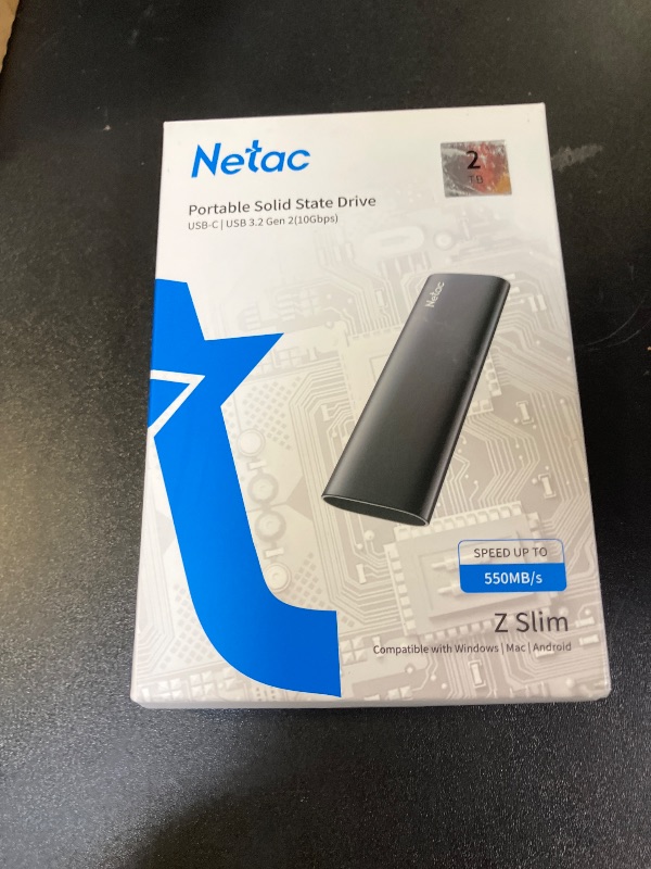 Photo 1 of Netac 2TB Portable SSD USB 3.2 Gen 2 (10 Gbps, Type-C) External Solid State Drive Backup Slim Portable Drive for File Storage/Business Travel Essential, Rapid Read & Write Low Noise, Zslim