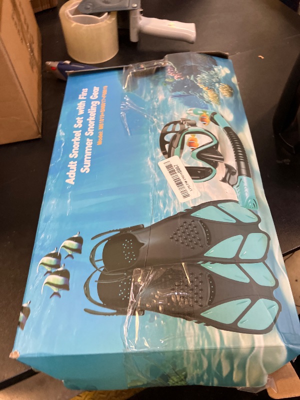 Photo 1 of Ubekezele Snorkeling Gear for Adults Men Women,4 in 1 Snorkel Set with Panoramic View Diving Mask Anti-Fog Anti-Leak,Dry Top Snorkel,Fins and Travel Bag for Swimming,Snorkeling and Travel Diving