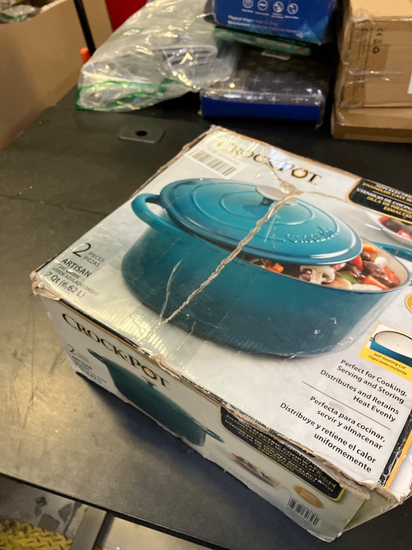 Photo 1 of Crock-Pot Artisan Oval Enameled Cast Iron Dutch Oven, 7-Quart, Teal Ombre