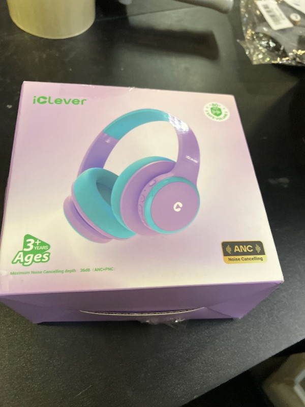 Photo 1 of iClever BTH26 Active Noise Cancelling Headphones for Kids, 60H Play Time, Safe Volume 80dBA, Type C Fast Charging, Bluetooth5.4, Kids Bluetooth Headphones with Mic AUX Cord for iPad Airplane, Purple