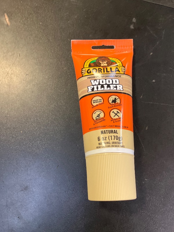Photo 1 of Gorilla All Purpose Wood Filler, Natural Color, 6 Ounce Tube (Pack of 1) - Water Resistant for Indoor or Outdoor Projects and Repairs