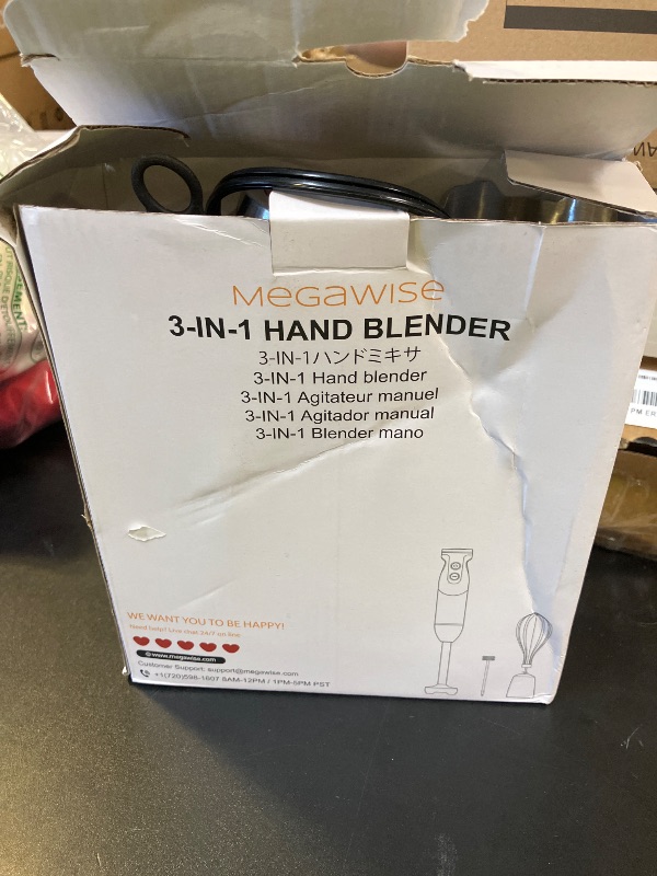 Photo 1 of MegaWise Pro Titanium Reinforced 3-in-1 Immersion Corded Hand Blender, Powerful MOTOR with 80% Sharper Blades, 12-Speed Corded Blender, IncludingWhisk and Milk Frother (3-in 1 Red)