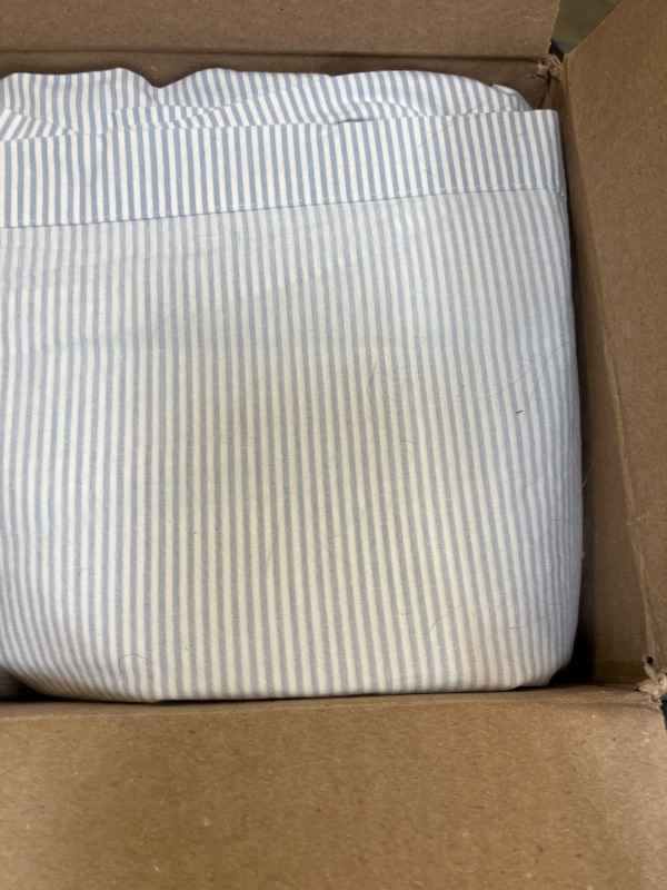 Photo 1 of Nautica - Queen Sheet Set, Cotton Percale Bedding Set, Crisp & Cool, Lightweight & Breathable (Penny Pinstripe Blue, Queen)