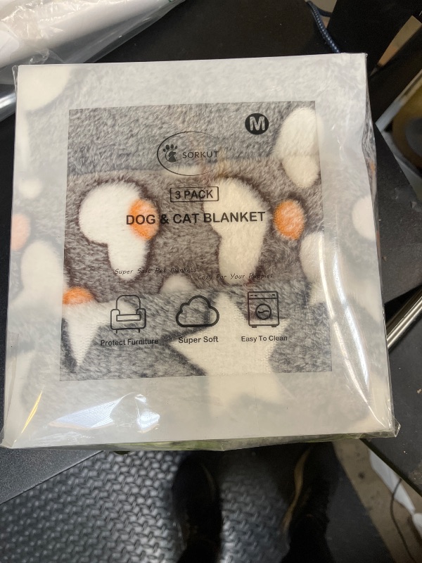Photo 1 of 1 Pack 3 Puppy Blankets Super Soft Warm Sleep Mat Grey Cute Print Fluffy Fleece Pet Flannel Throw Dog Blankets for Small Dogs Cats,Star&Bone&Love-Medium(29"x20")